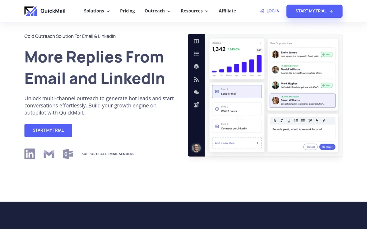 QuickMail homepage and product interface